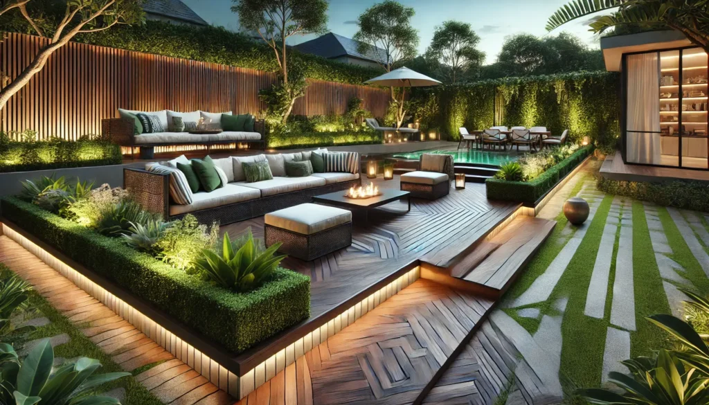 A deck featuring a depiction of Home Good Patio Furniture.